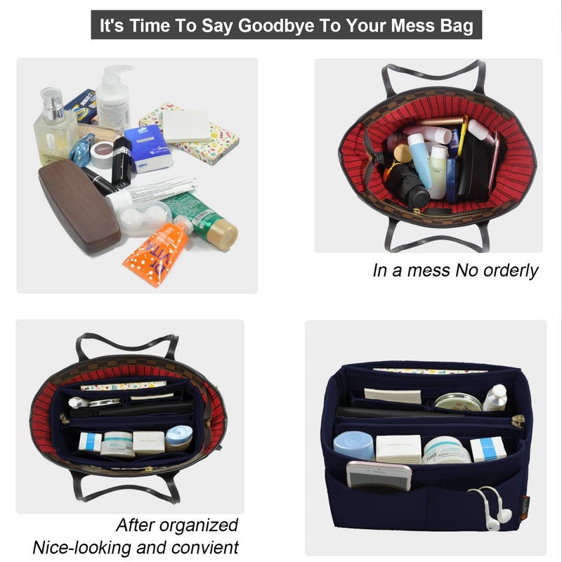 OMYSTYLE Navy X-Large Purse Organizer Insert for Handbags, Felt Bag Organizer for Tote & Purse, Tote Bag Organizer Insert with 5 Sizes, Compatible with Neverful Speedy and More?13.4""  6.7""  7.1"" - Image 3